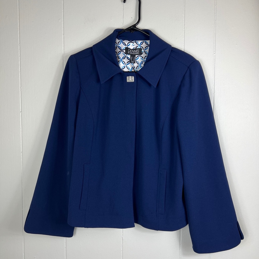 Dennis Basso‎ Blue Jacket Blazer Button Front Career Work Office Size 12